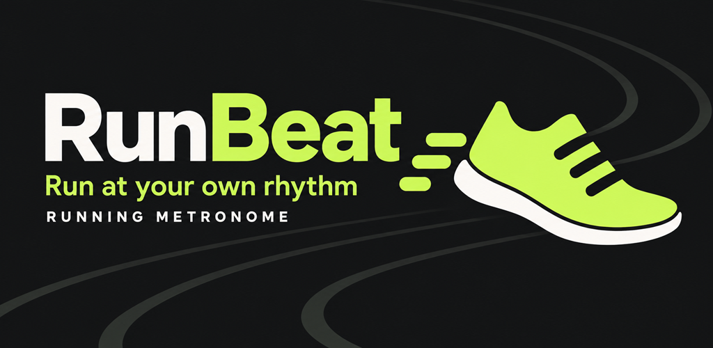 Promotional artwork for RunBeat featuring a lime running shoe and track on a charcoal background