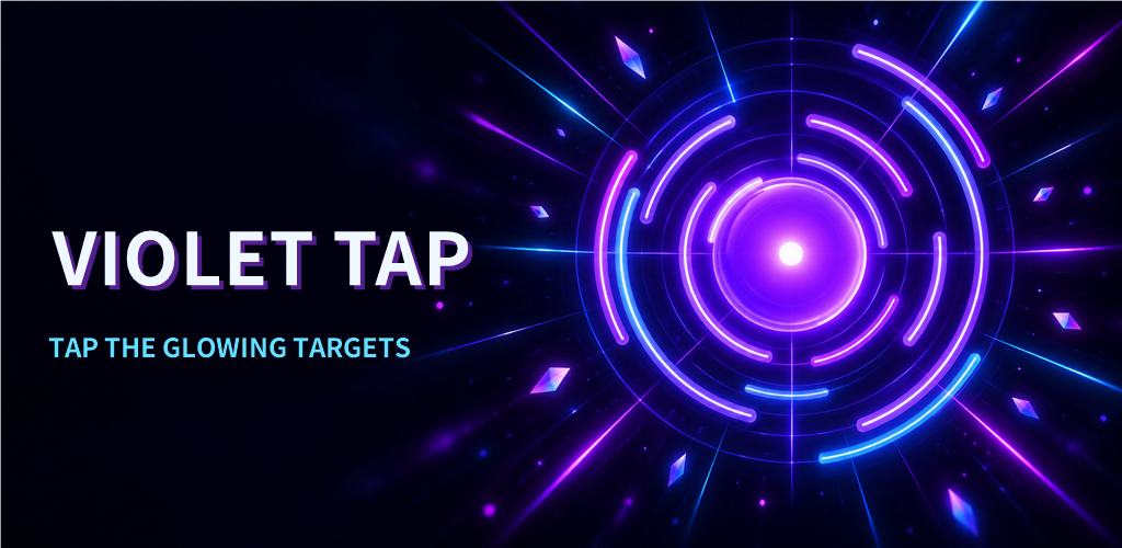 Promotional artwork for VioletTap featuring a target surrounded by purple and blue neon light